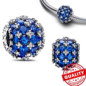 NWOT Sparkling Pavé Round Blue Charm Sterling Silver 925